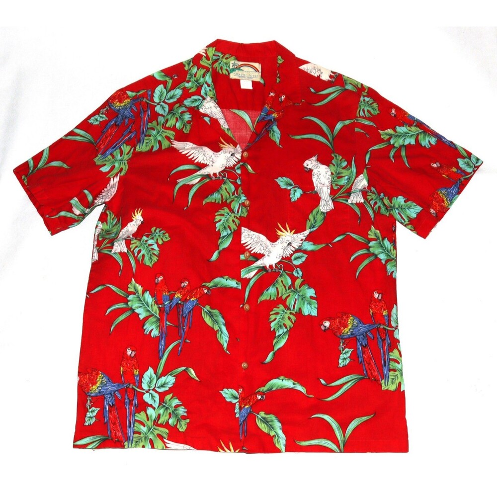 Paradise Found Men's Hawaiian Birds Parrots Aloha Honolulu Shirt Size XL